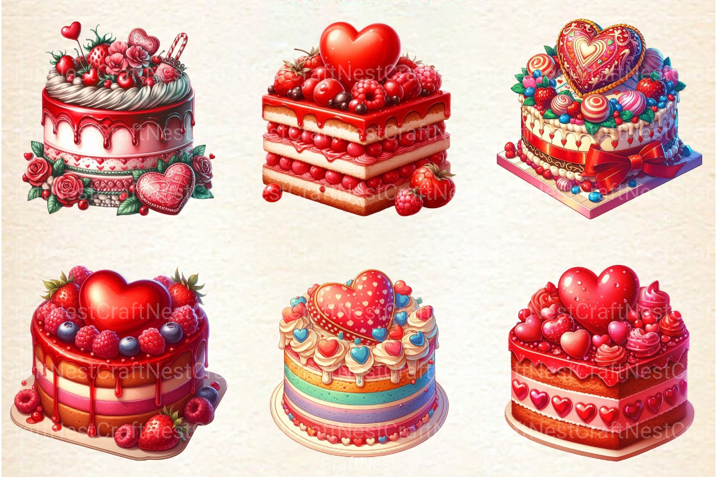 Valentine Cake Clipart Bundle 121 - CraftNest - Digital Crafting and Art