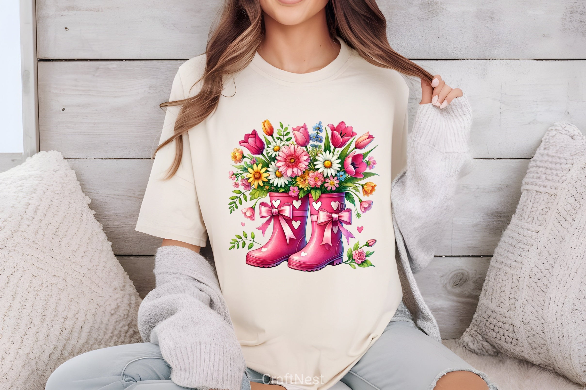 Pink Boots Spring Flowers Clipart Bundle - CraftNest - Digital Crafting and Art