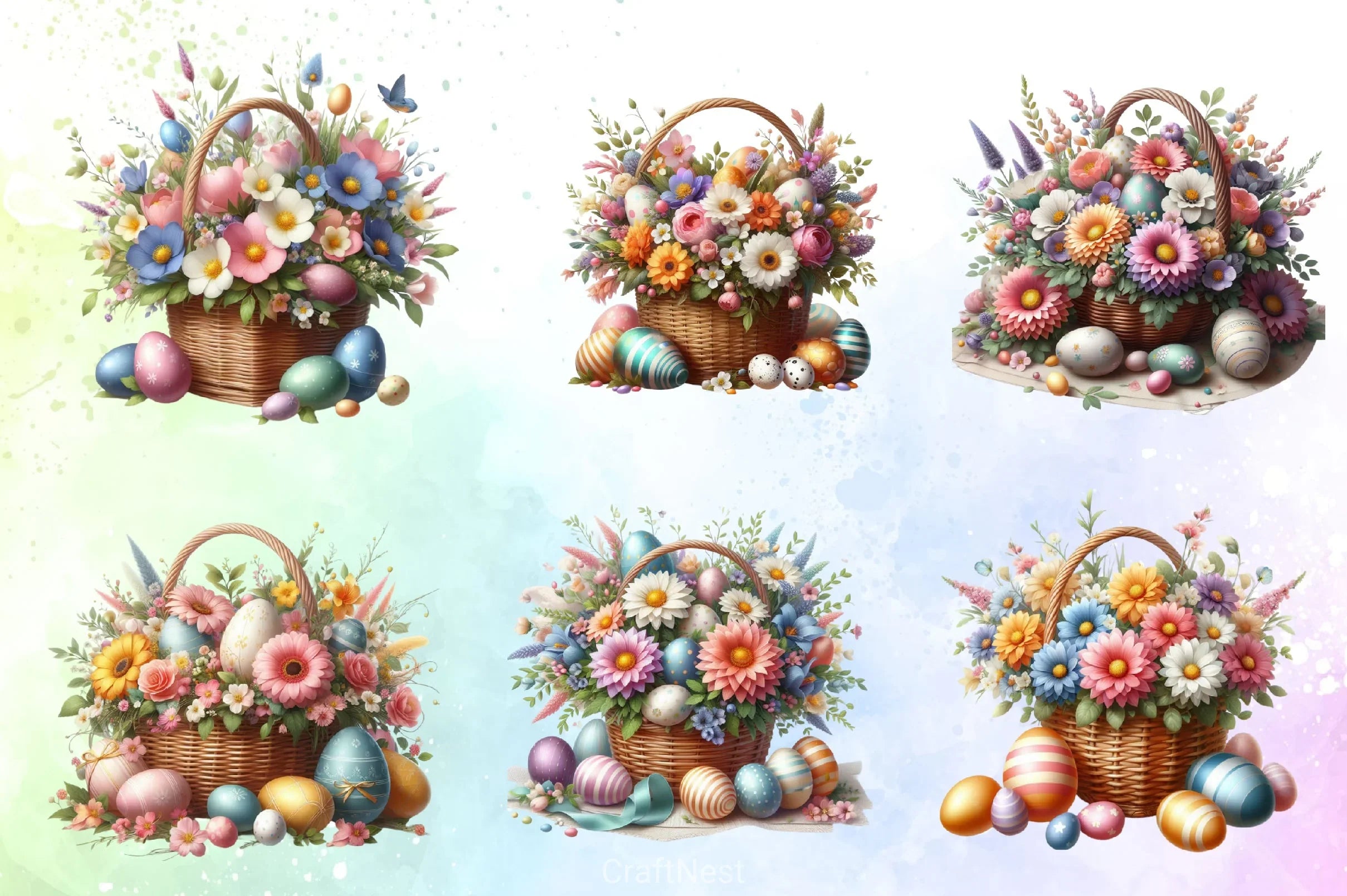 Easter Floral Egg Baskets Clipart Bundle - CraftNest - Digital Crafting and Art