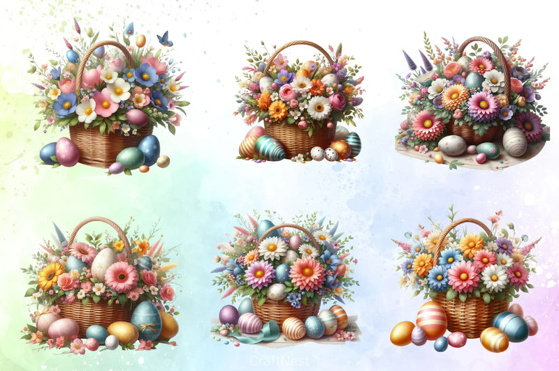 Easter Floral Egg Baskets Clipart Bundle - CraftNest - Digital Crafting and Art