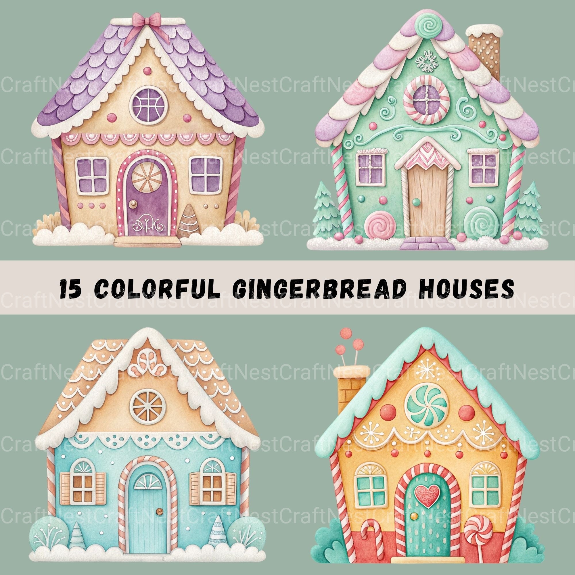 Gingerbread Houses Updated Clipart Bundle - CraftNest - Digital Crafting and Art
