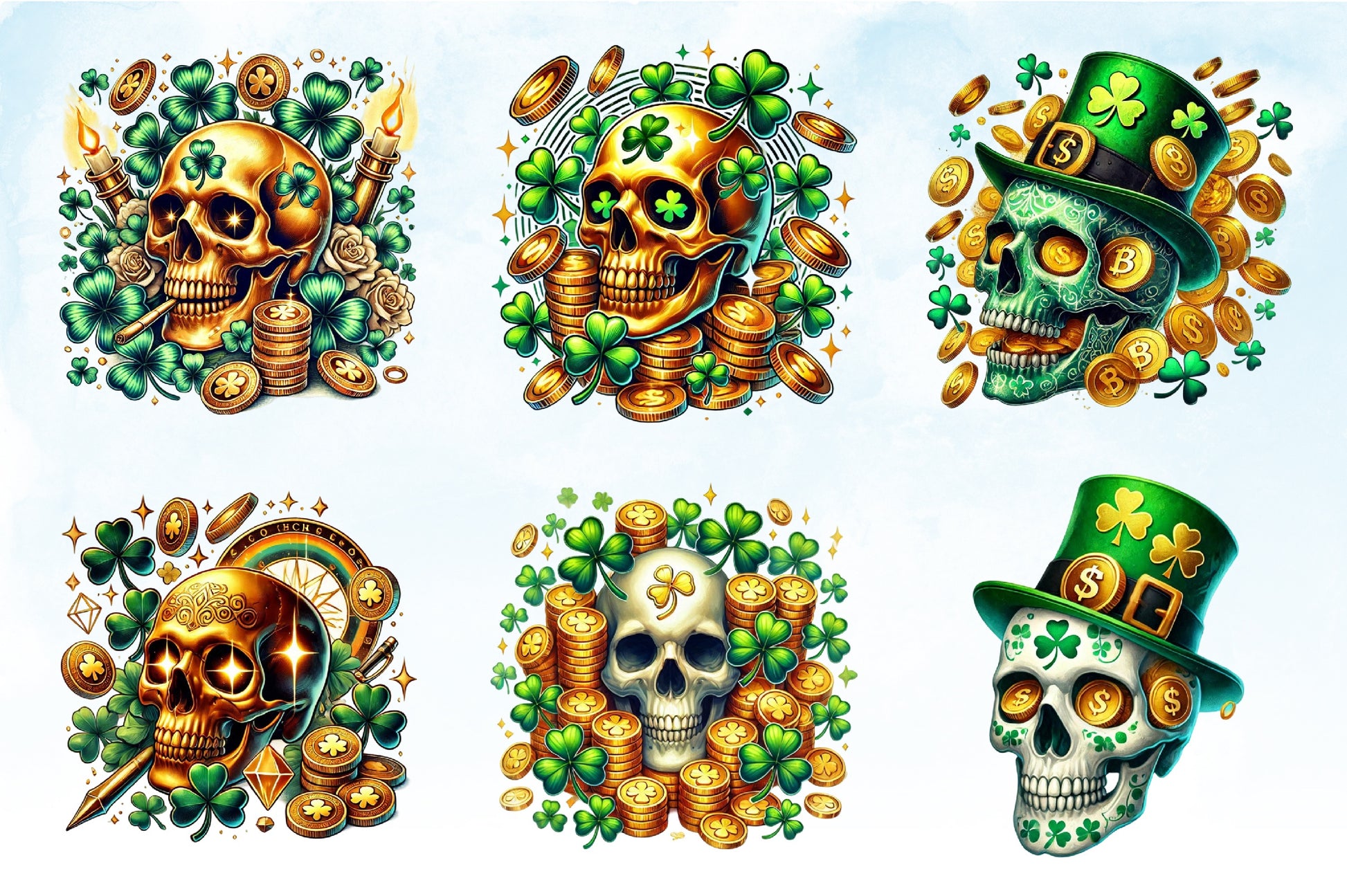 St Patrick Gold Coin Skull Clipart Bundle - CraftNest - Digital Crafting and Art