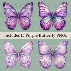 Purple Butterflies 2 Clipart Bundle - CraftNest - Digital Crafting and Art