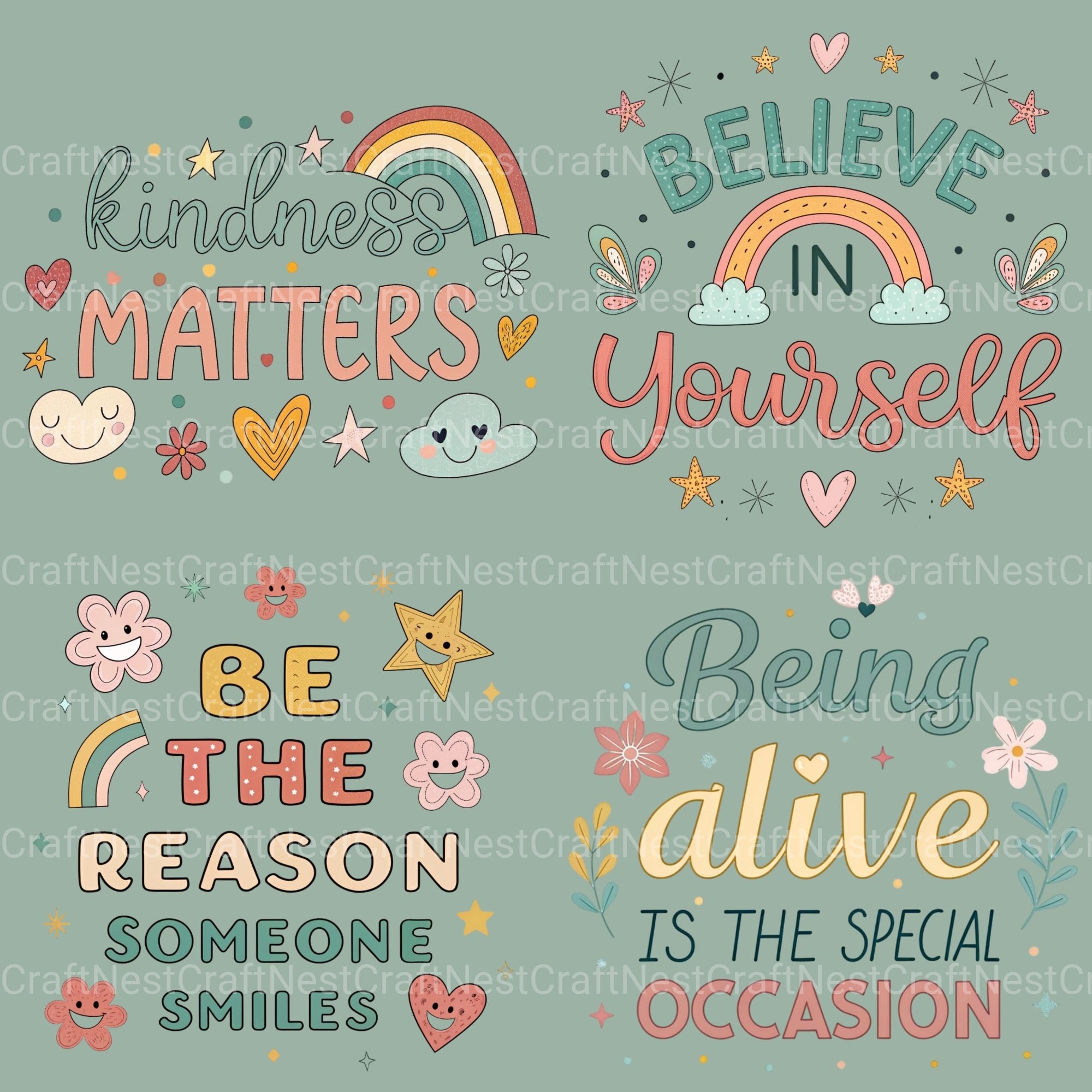 Retro Positive Words Clipart Bundle - CraftNest - Digital Crafting and Art