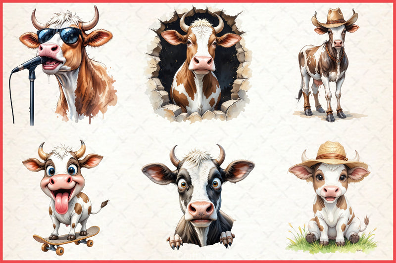 Funny Cow Clipart Bundle - CraftNest - Digital Crafting and Art