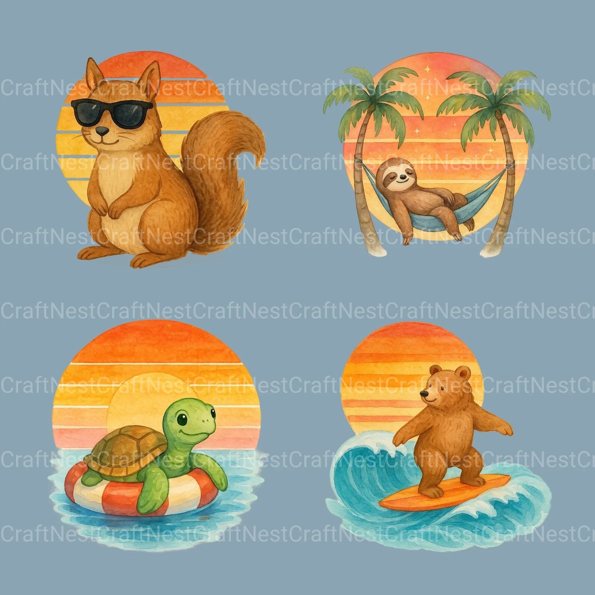 Retro Sunset & Animals Clipart Bundle - CraftNest - Digital Crafting and Art