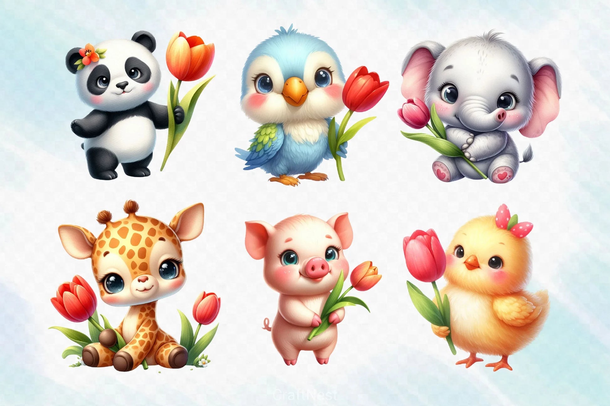Cute Animals And Tulip Flower Clipart Bundle 2 - CraftNest - Digital Crafting and Art
