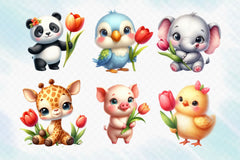 Cute Animals And Tulip Flower Clipart Bundle 2 - CraftNest - Digital Crafting and Art