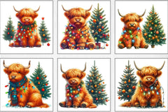 Cute Christmas Highland Cow Clipart Bundle 4 - CraftNest - Digital Crafting and Art