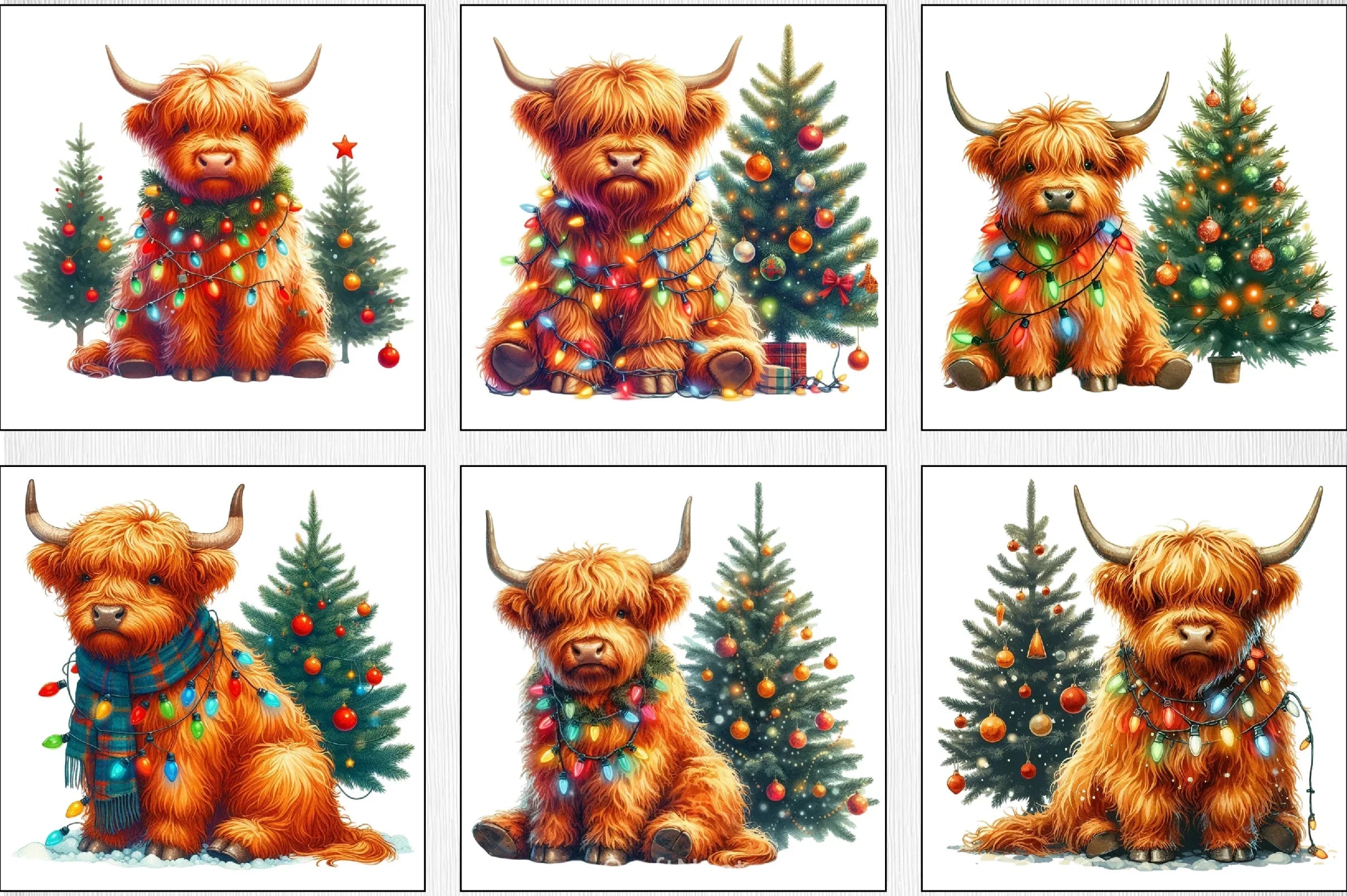 Cute Christmas Highland Cow Clipart Bundle 4 - CraftNest - Digital Crafting and Art