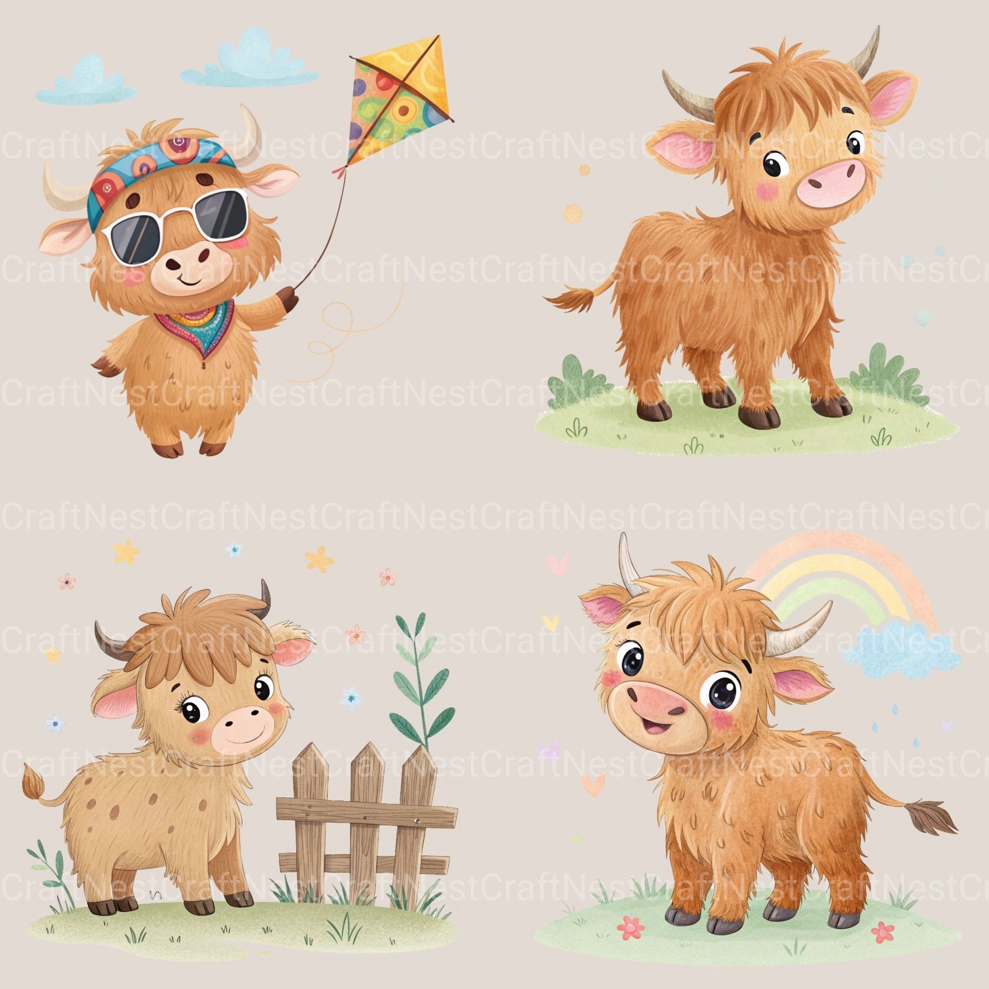 Highland Calf Clipart Bundle - CraftNest - Digital Crafting and Art