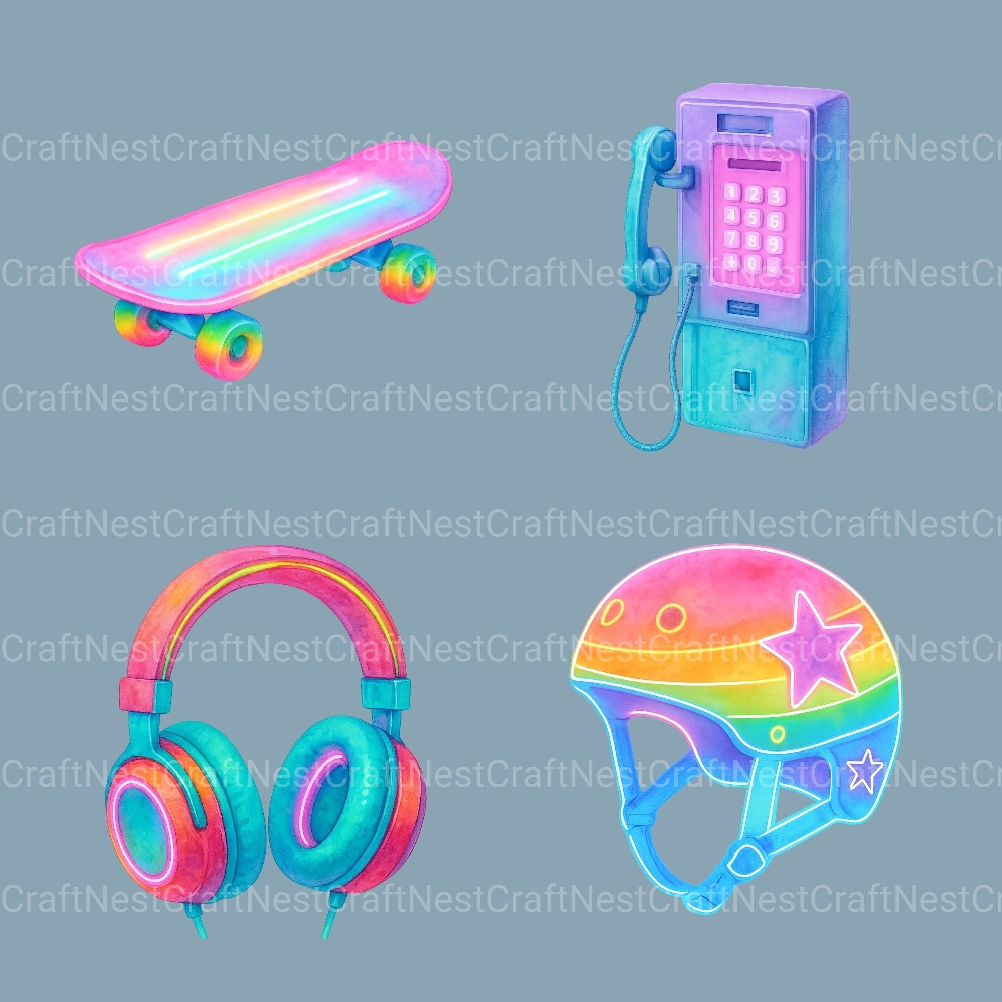 Neon Retro 1 Clipart Bundle - CraftNest - Digital Crafting and Art