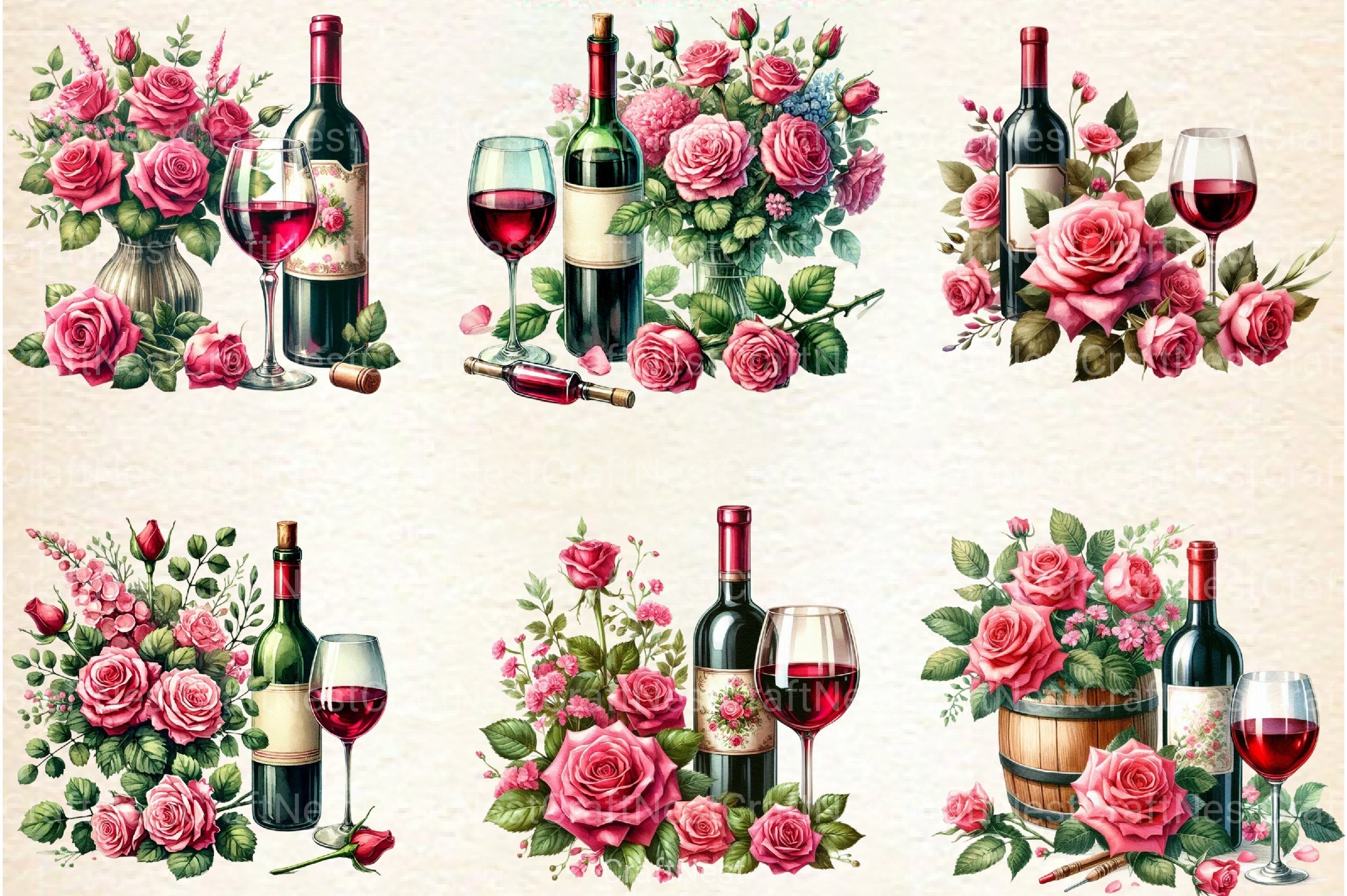 Roses and Wine Clipart Bundle - CraftNest - Digital Crafting and Art