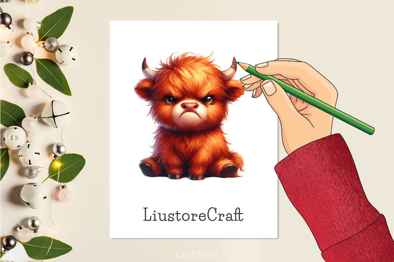 Funny Grumpy Highland Cow Clipart Bundle - CraftNest - Digital Crafting and Art
