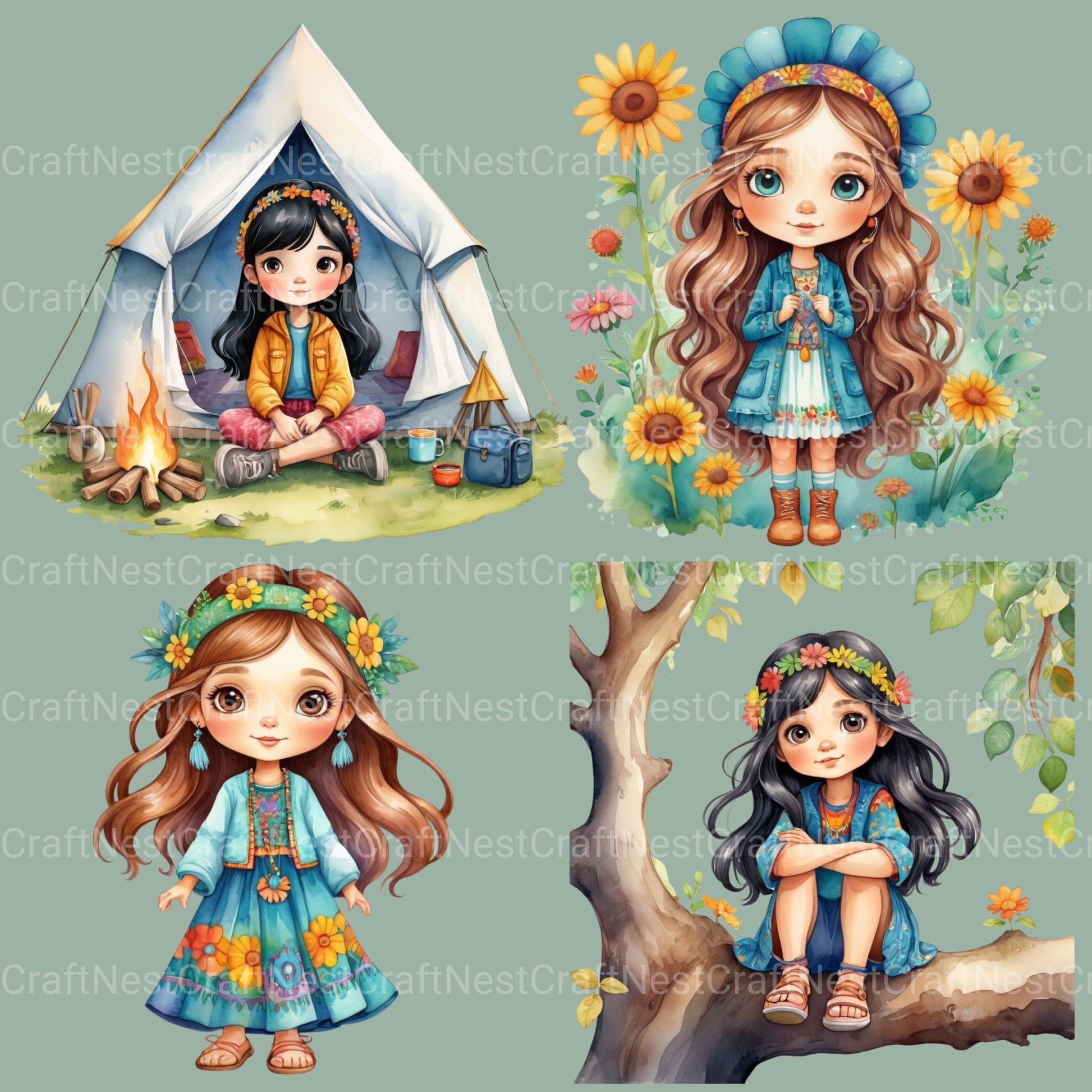 Hippie Girls ( 1) Clipart Bundle - CraftNest - Digital Crafting and Art