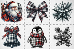 Black & White Plaid Christmas Clipart Bundle - CraftNest - Digital Crafting and Art