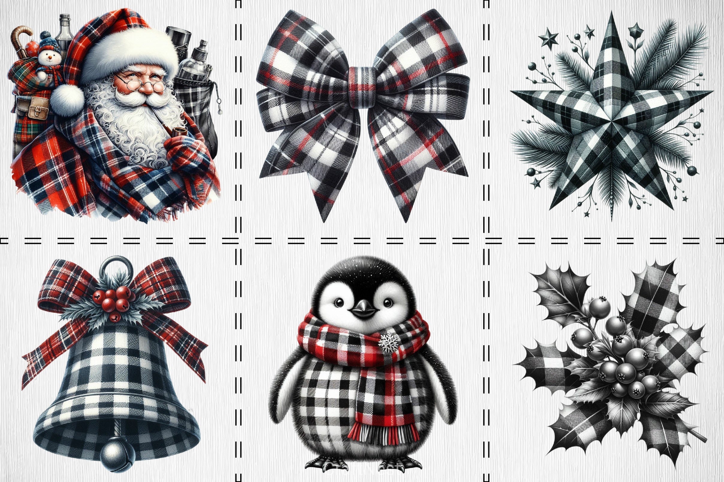 Black & White Plaid Christmas Clipart Bundle - CraftNest - Digital Crafting and Art