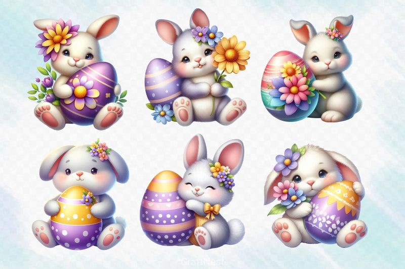 Easter Bunny With Egg Clipart Bundle 2 - CraftNest - Digital Crafting and Art