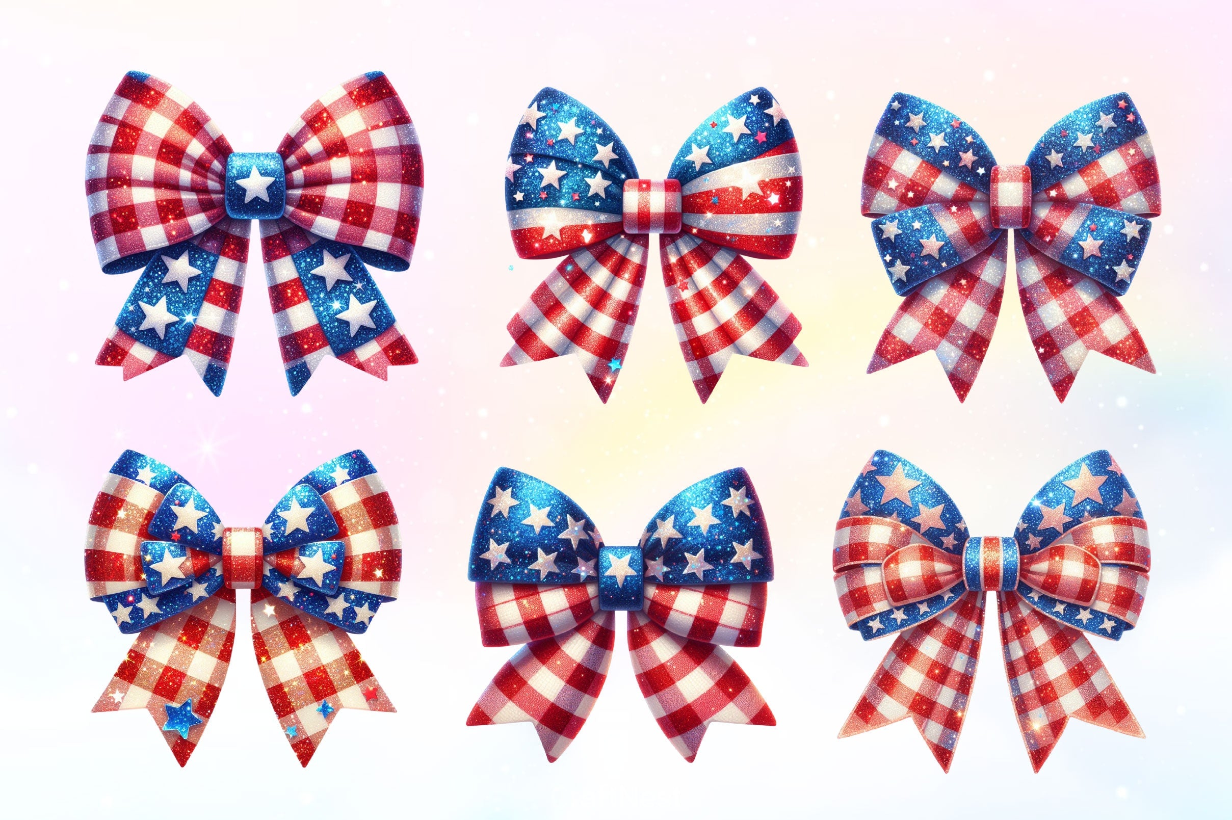 Gingham Patriotic Bow Clipart Bundle 2 - CraftNest - Digital Crafting and Art