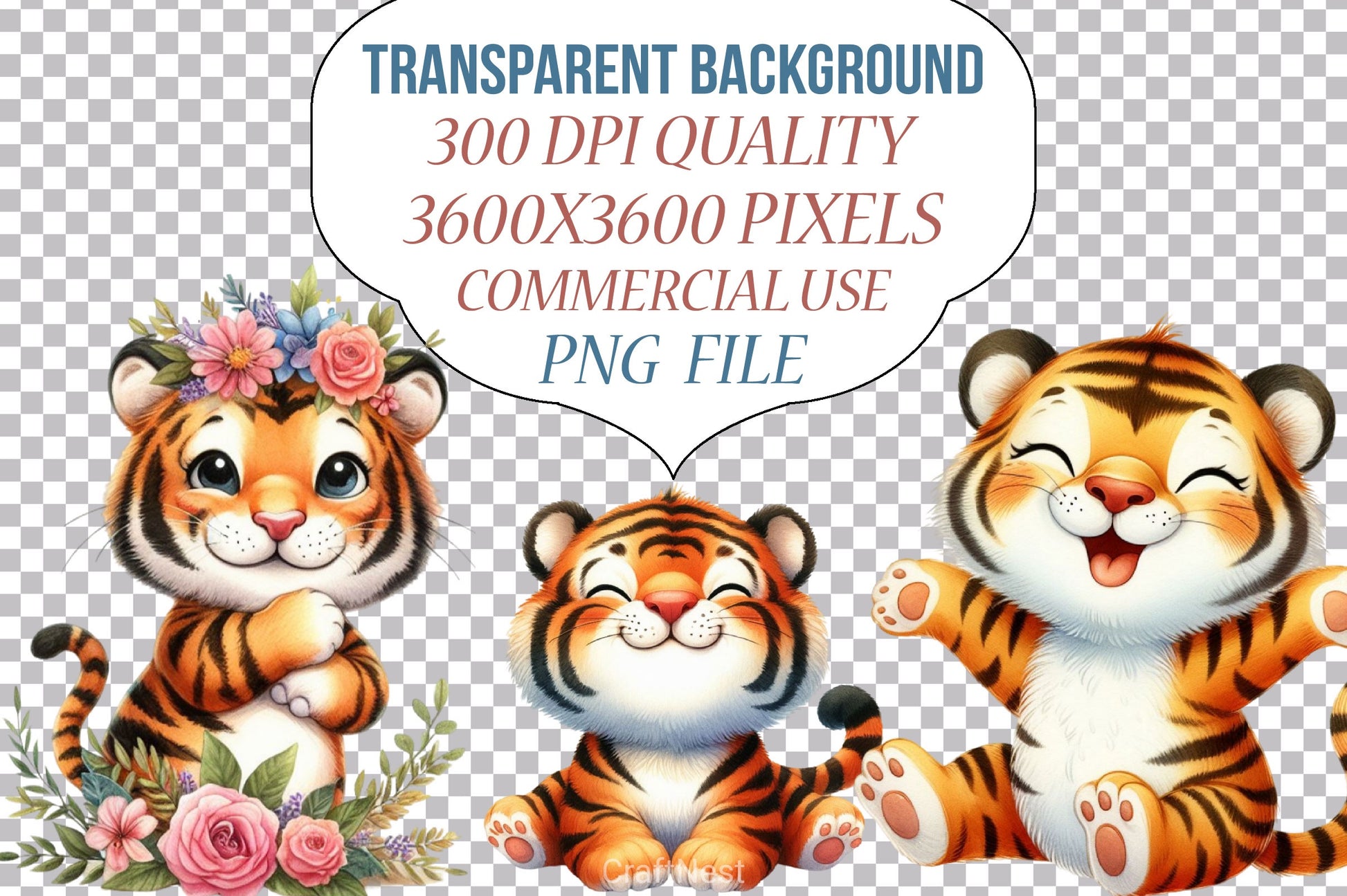 Happy Tiger Clipart Bundle - CraftNest - Digital Crafting and Art