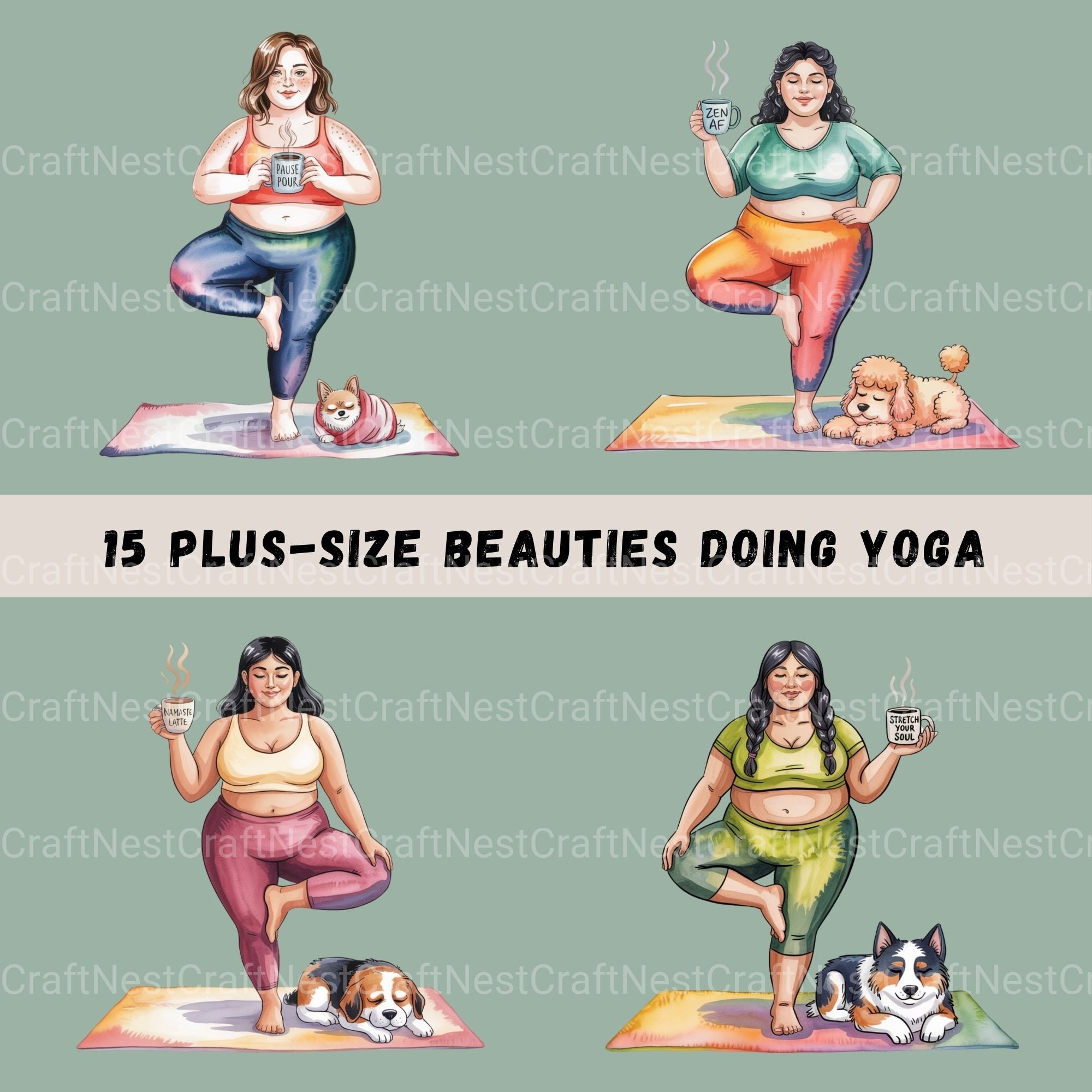 Plus Size Ladies With Dog & Yoga Clipart Bundle - CraftNest - Digital Crafting and Art