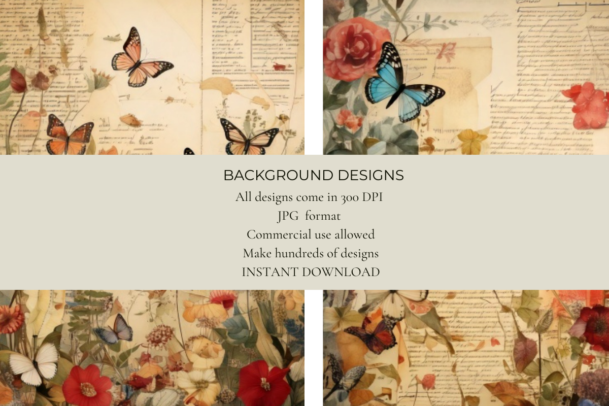 Vintage Butterflies Junk Journal Papers