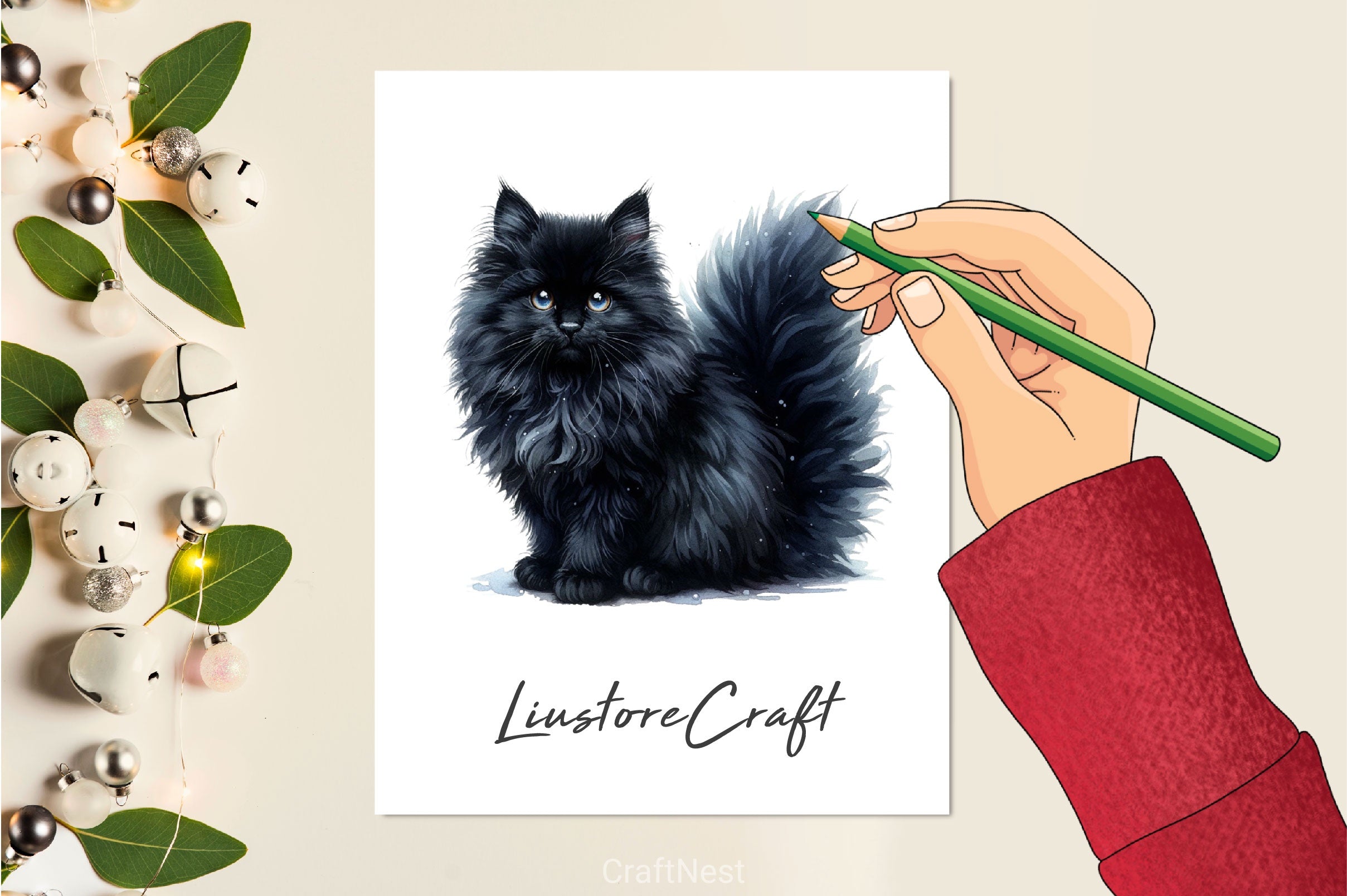 Fluffy Black Cat Clipart Bundle - CraftNest - Digital Crafting and Art