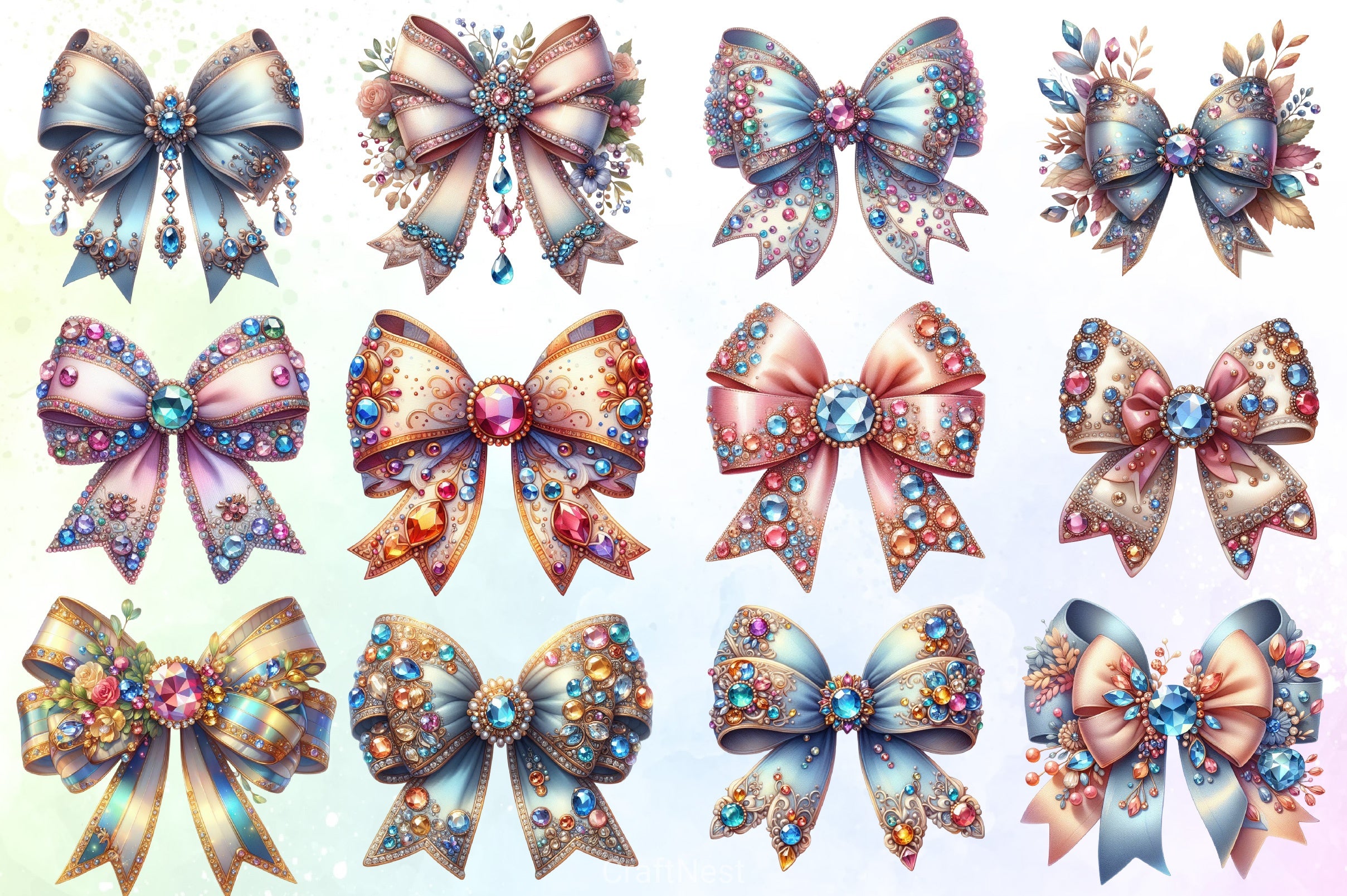 Jewels Bow Clipart Bundle - CraftNest - Digital Crafting and Art