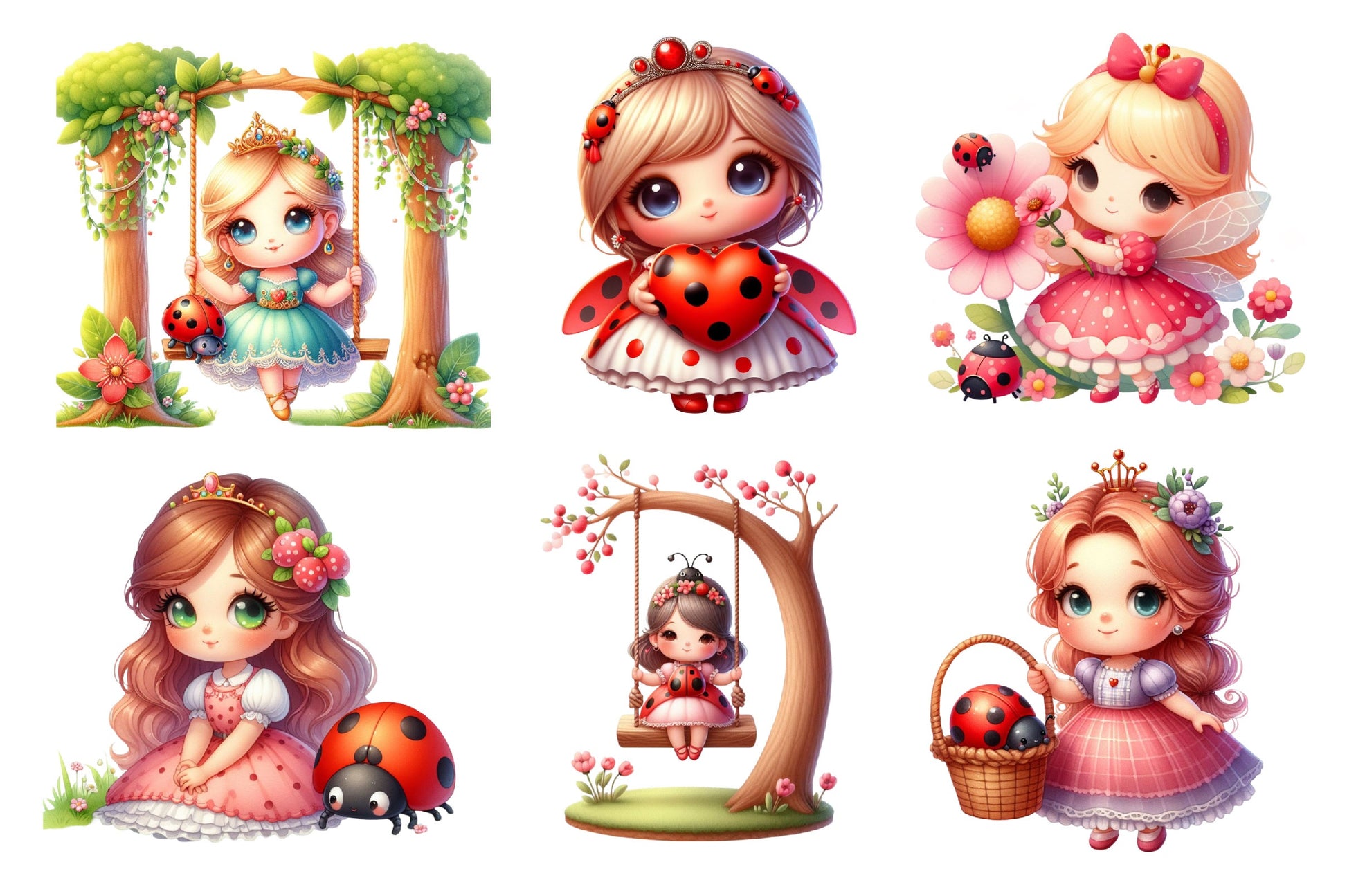 Cute Girl Ladybug Clipart Bundle - CraftNest - Digital Crafting and Art