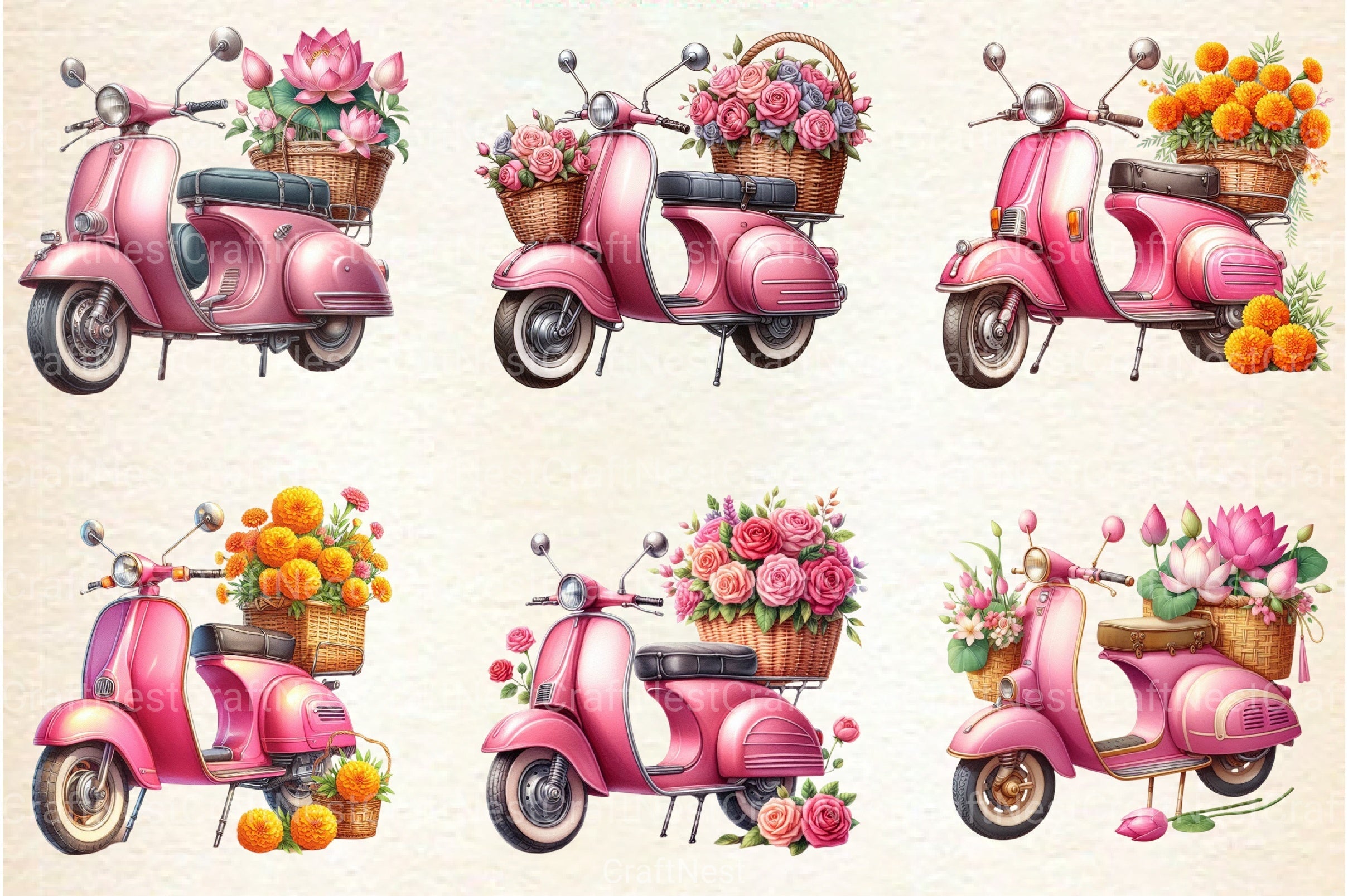 Pink Scooter Clipart Bundle - CraftNest - Digital Crafting and Art