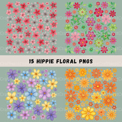 Hippie Flowers Clipart Bundle - CraftNest - Digital Crafting and Art