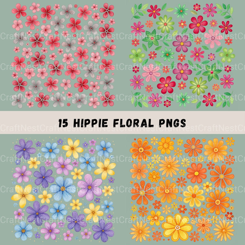 Hippie Flowers Clipart Bundle - CraftNest - Digital Crafting and Art