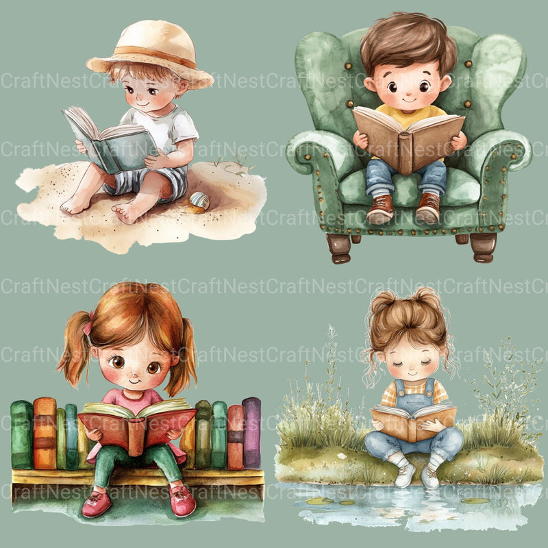 Children Reading Clipart Bundle - CraftNest - Digital Crafting and Art