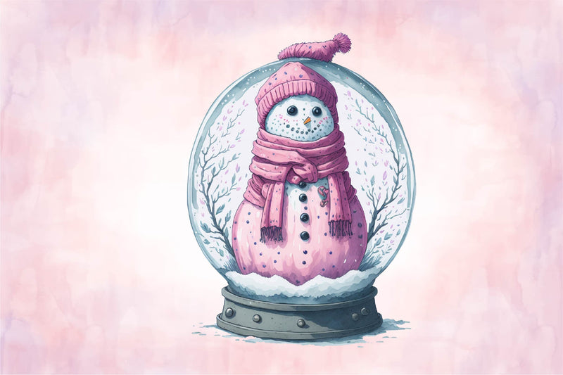 Pink Snowman In Snow Globe Clipart Bundle 1 - CraftNest - Digital Crafting and Art