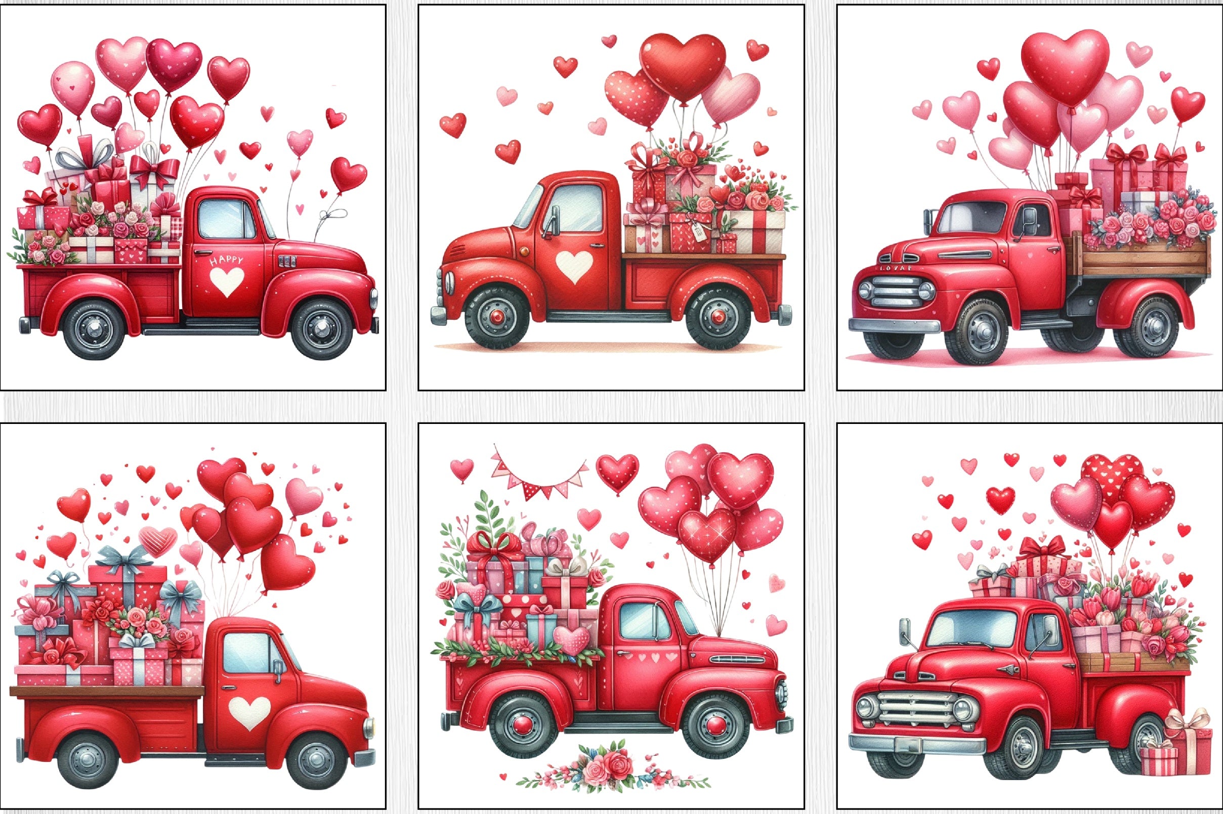 Valentine Red Trucks Clipart Bundle - CraftNest - Digital Crafting and Art