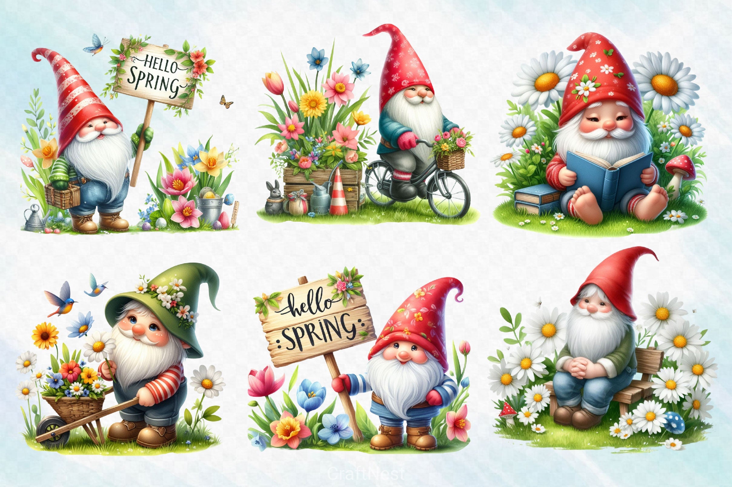 Spring Gnomes Clipart Bundle 3 - CraftNest - Digital Crafting and Art