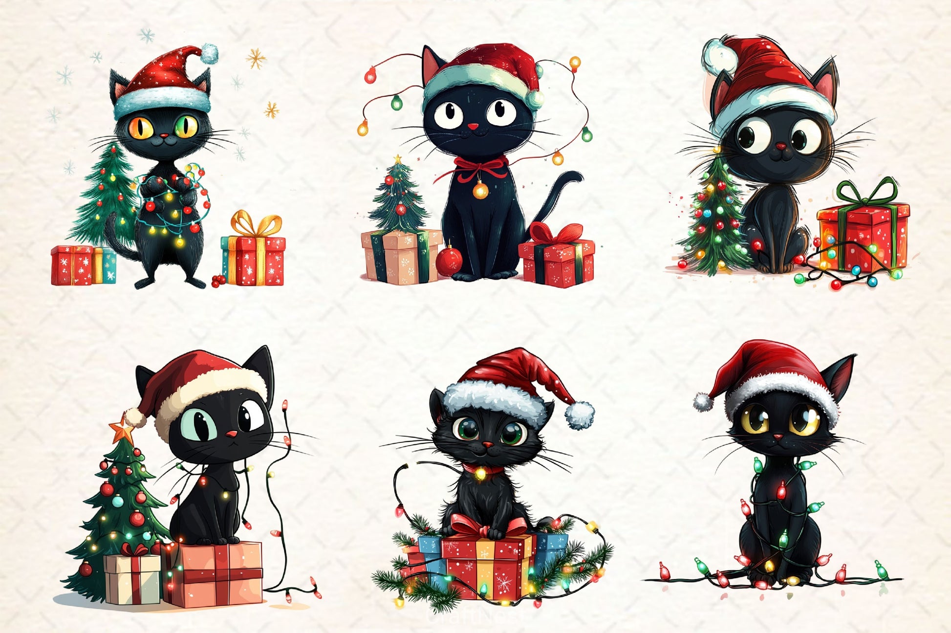 Funny Christmas Black Cat Clipart Bundle 4 - CraftNest - Digital Crafting and Art