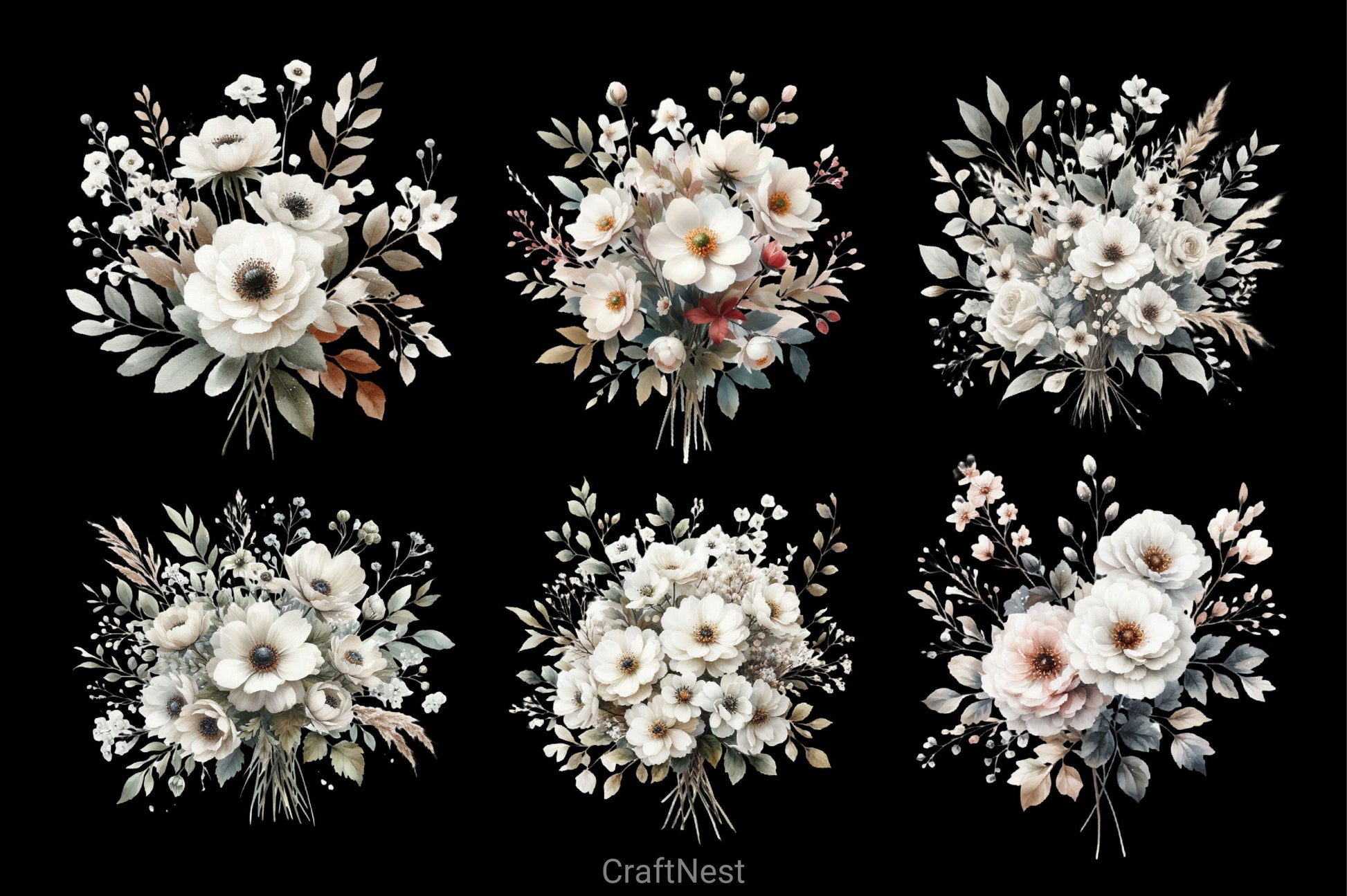 White Rustic Flower Clipart Bundle - CraftNest - Digital Crafting and Art