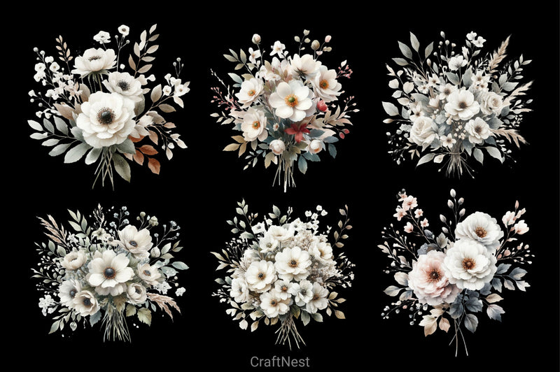 White Rustic Flower Clipart Bundle - CraftNest - Digital Crafting and Art