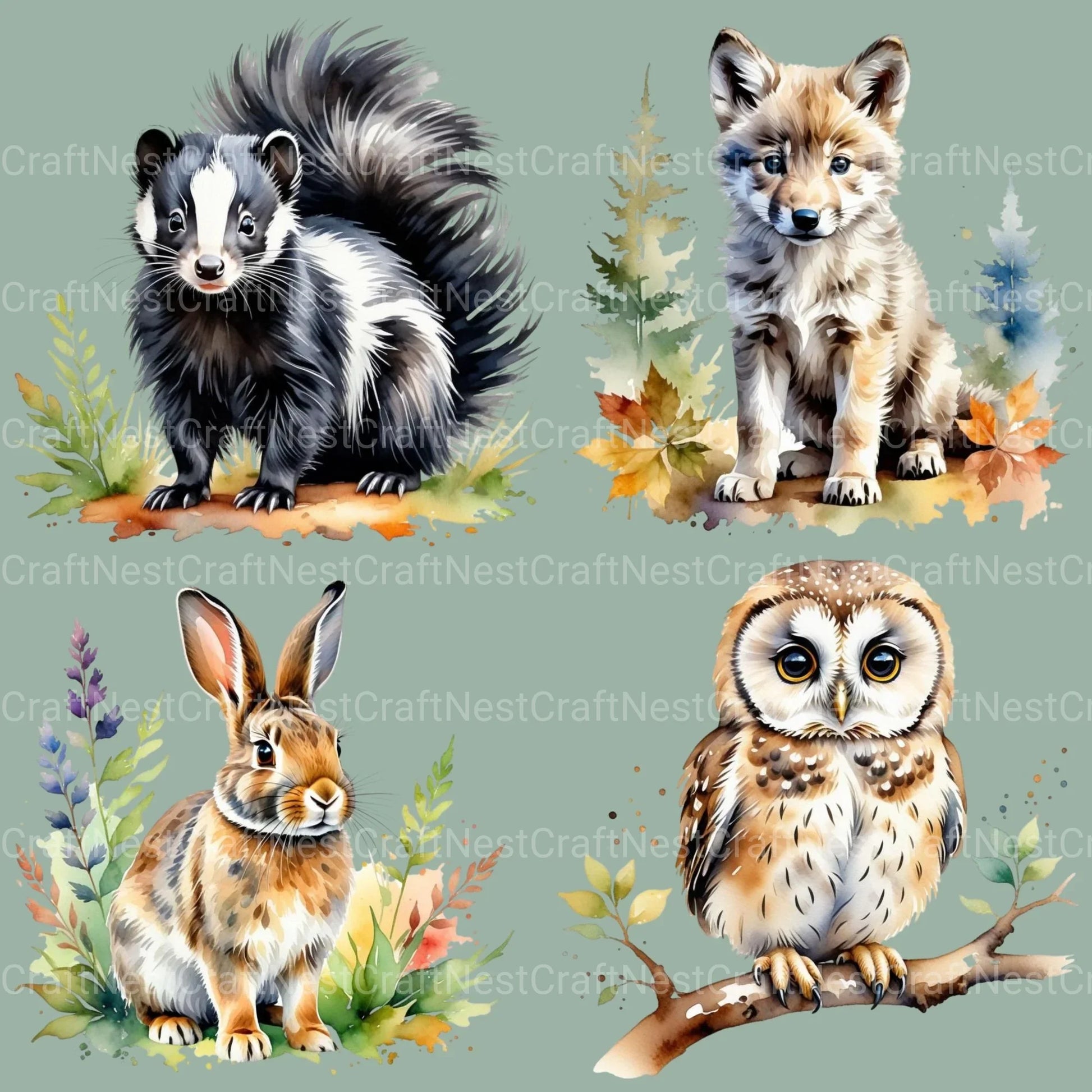 Cute Woodland Animals Clipart Bundle 2 - CraftNest - Digital Crafting and Art