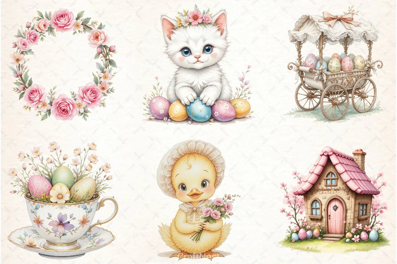 Pink & White Easter Clipart Bundle - CraftNest - Digital Crafting and Art