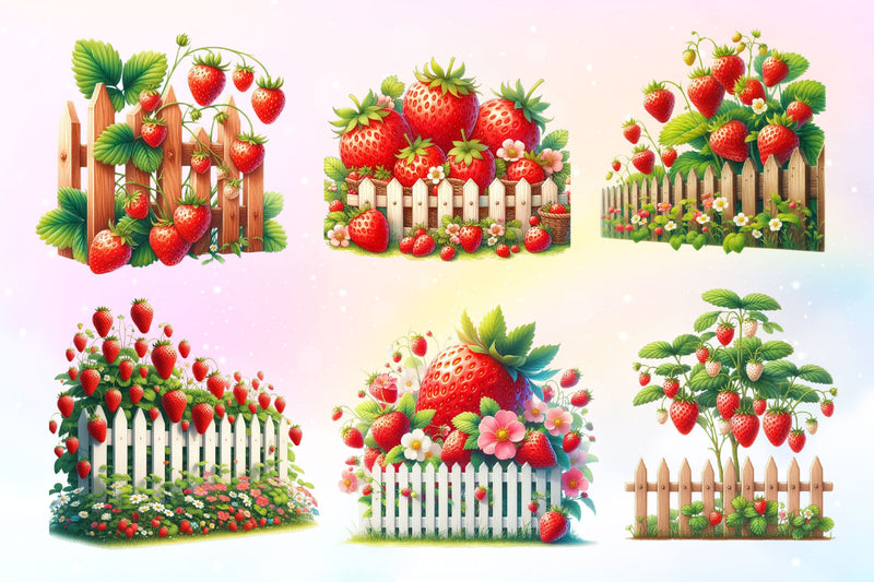 Strawberry Fence Clipart Bundle - CraftNest - Digital Crafting and Art