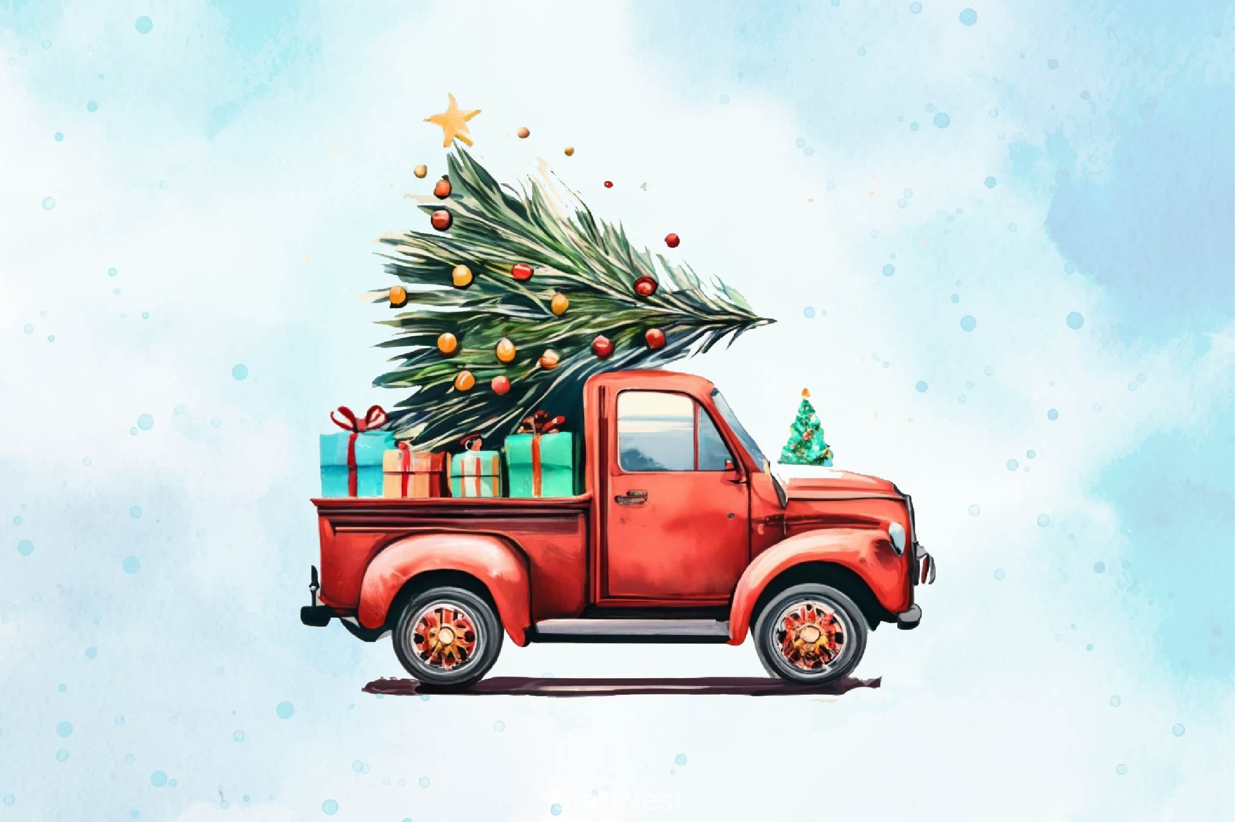 Christmas Truck & Tree Clipart Bundle 2 - CraftNest - Digital Crafting and Art