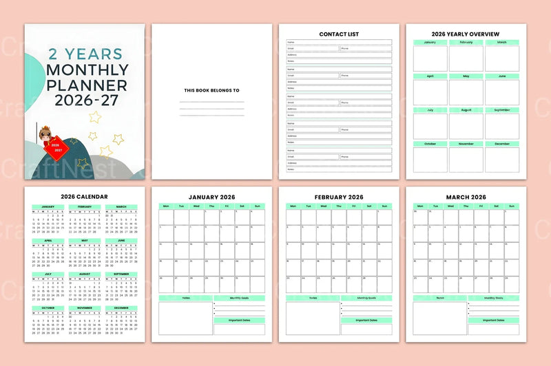 2027 Monthly Planner: Yearly Organization - CraftNest - Digital Crafting and Art
