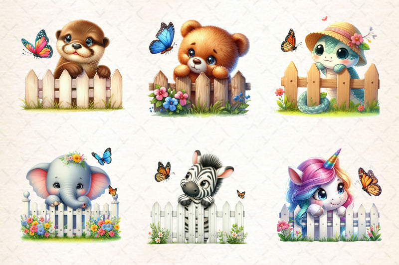Funny Animal On Fence Clipart Bundle - CraftNest - Digital Crafting and Art
