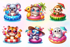 Summer Animals On Float Clipart Bundle 6 - CraftNest - Digital Crafting and Art