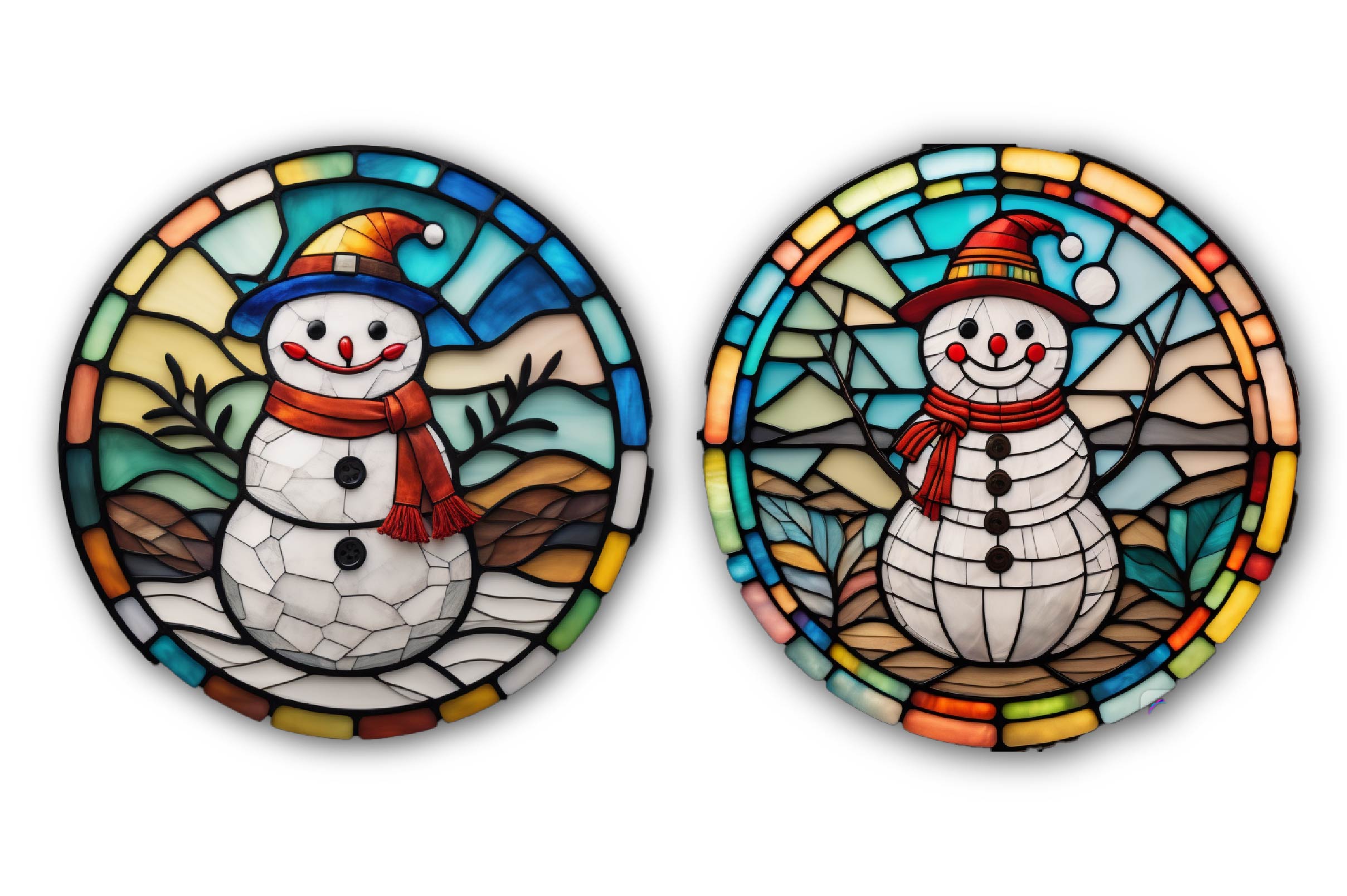 Round Stained Glass Christmas Snowman Clipart Bundle - CraftNest - Digital Crafting and Art