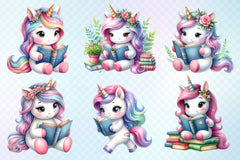 Cute Unicorn Reading A Book Clipart Bundle - CraftNest - Digital Crafting and Art
