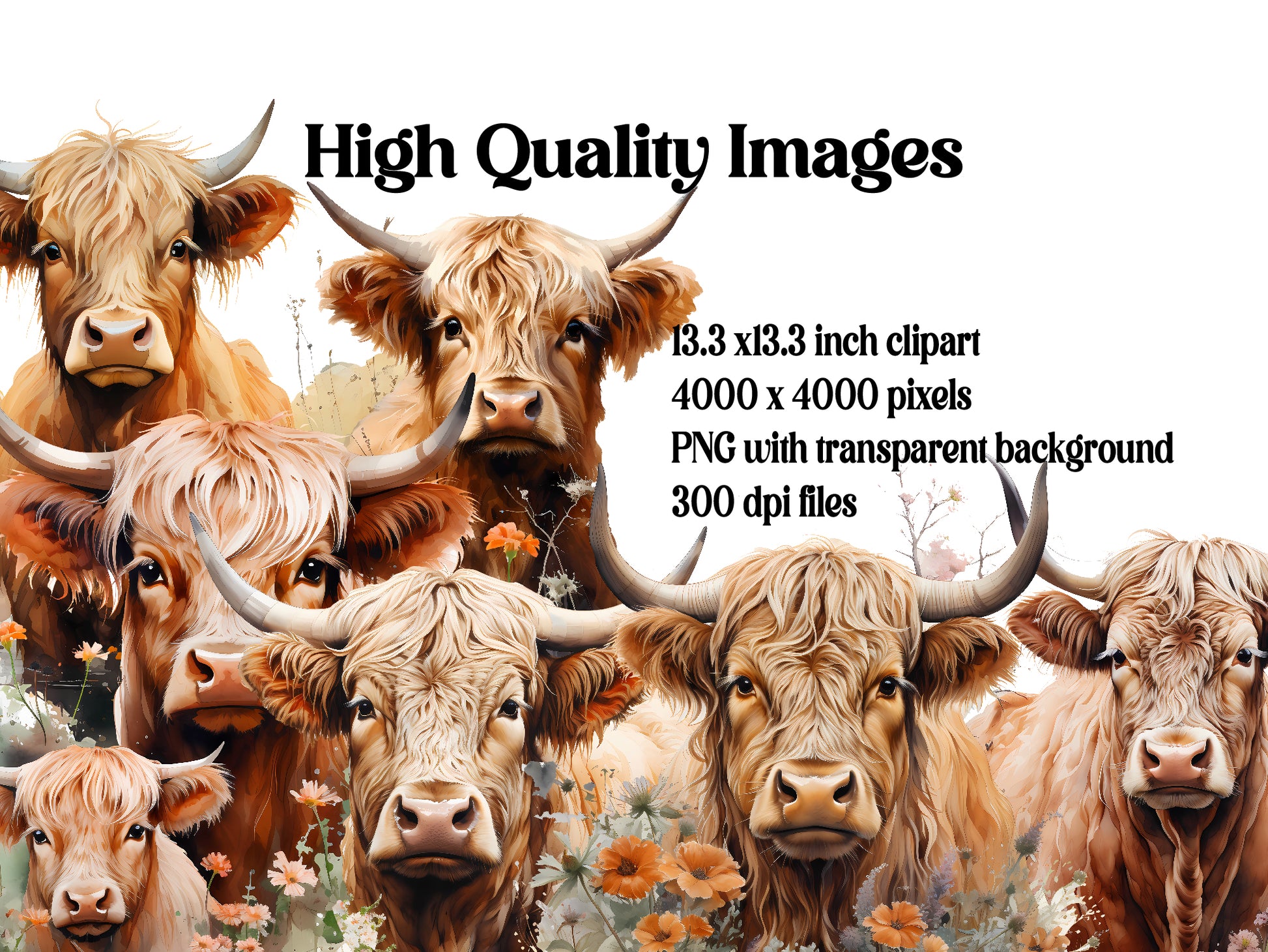 Highland Cow Spring Clipart - CraftNest