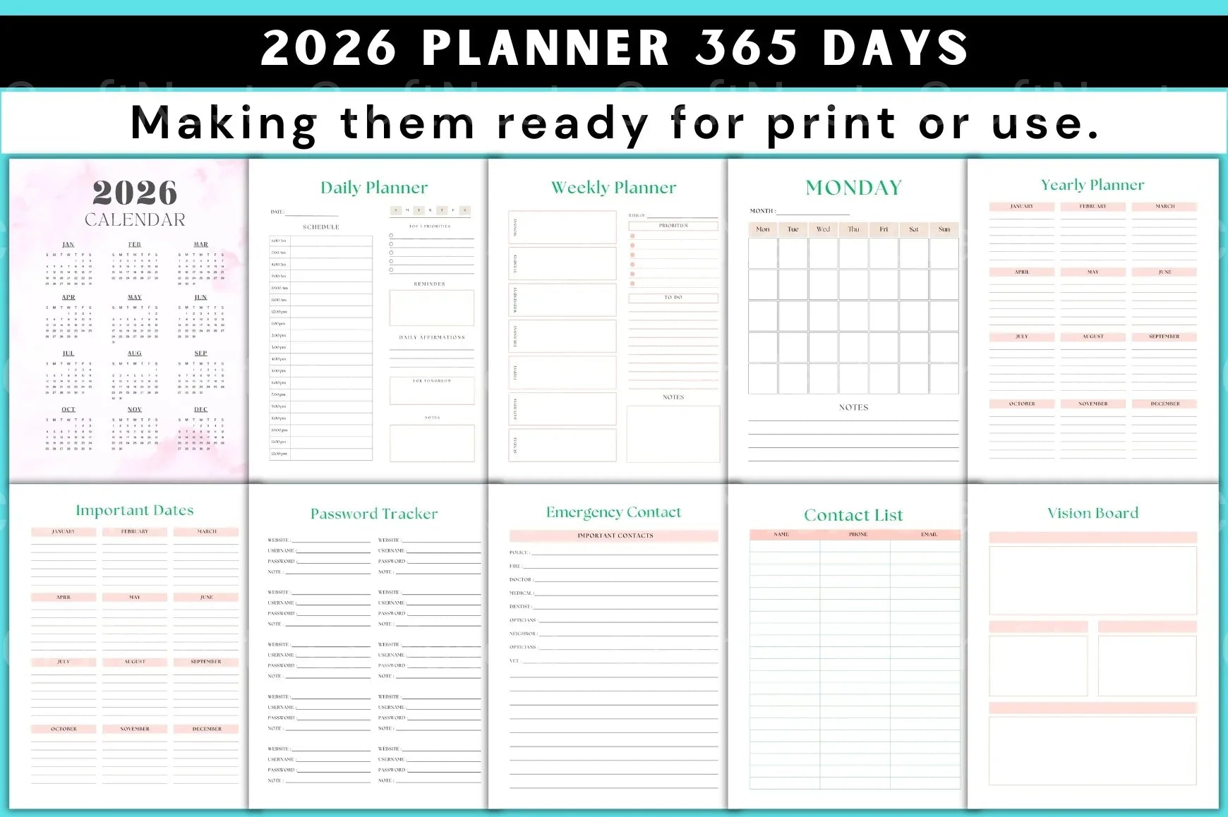 Planner 365 Days: Your Ultimate Yearly Organizer - CraftNest - Digital Crafting and Art